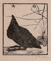 Jan Mankes, Untitled - The Crow and Fly, wood block on paper