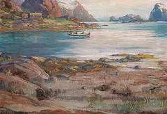 Karl Peter Andreas Ouren, Untitled - Boats in the Fjord, oil on canvas