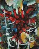 Harold Preston Patton, Untitled - Bird Dance, oil on wood board