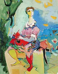 Moshe Rosenthalis, Untitled - Colourful Seated Woman, 1995, oil on canvas