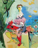 Moshe Rosenthalis, Untitled - Colourful Seated Woman, 1995, oil on canvas