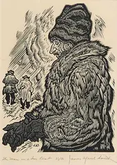 James Agrell Smith, The Man in a Fur Coat #23/50, wood block on paper