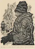 James Agrell Smith, The Man in a Fur Coat #23/50, wood block on paper