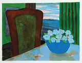 Blue Bowl and Flowers by John Harold Thomas Snow, colour lithograph on paper, sold Nov 2012