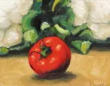 Les Thomas, Tomato and Cauliflower, 1994, oil on paper board