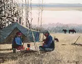 Allen Sapp, Tea Will Be Ready Soon, acrylic on canvas