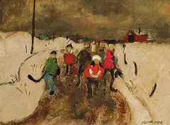 William Arthur Winter, Skating Kids, 1980, oil on canvas board