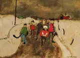 William Arthur Winter, Skating Kids, 1980, oil on canvas board