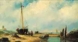 Charles Leickert, Untitled - Ship on the Shore, oil on wood panel