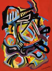 Roy Leadbeater, Untitled - Abstract on Red, acrylic on canvas