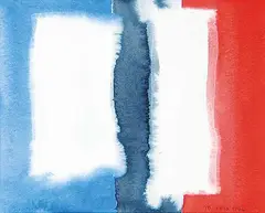 Michael Morris, Untitled - White Squares on Red and Blue Backgroud, 1996, watercolour on paper