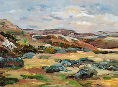 Darlene Hay, Early Evening Near Ravenscrag, oil on board