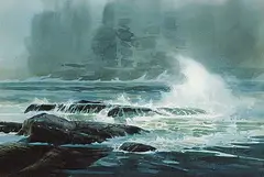 Harry Heine, Surf on Reef and Rock, Gibson, watercolour on paper