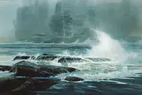 Harry Heine, Surf on Reef and Rock, Gibson, watercolour on paper