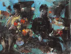 Jack Harold Markell, Untitled - Two Ladies, oil on wood board