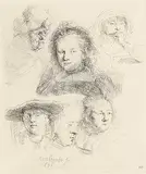 Harmensz Van Ryn Rembrandt, Studies of the Head of Saskia and Others, etching on paper