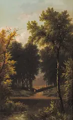 Henri Renard, Untitled - At the Watering Hole, oil on canvas