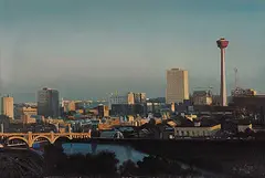 Ferdinand Friedl, Calgary Skyline, 1973, oil on canvas board