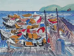 Murray William MacDonald, Boats, Hong Kong, watercolour on paper