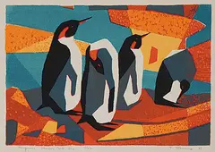 Penguins, Stanley Park, Van. #11/22 by Thelma Alberta Manarey, 1957, colour silkscreen on paper, sold Sep 2012