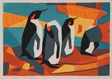 Thelma Alberta Manarey, Penguins, Stanley Park, Van. #11/22, 1957, colour silkscreen on paper