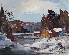 Geza Marich, Untitled - Cottages, oil on canvas