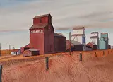 Virginia Mitchell, Grain Elevators at Waskatenau, Alberta, 1972, watercolour on paper