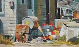 Ronald N. Okey, Untitled - Lobster Pots, oil on wood board