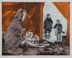 Susan Ross, Hunters' Return #12/30, colour etching on paper