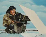 Mona Thrasher, Untitled - Inuit Hunter at the Blind, 1970, oil on canvas board