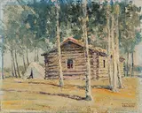 Evangeline Benbow, Bob Houghams Homestead Cabin at Frenchman Butte, 1908, 1938, oil on paper board