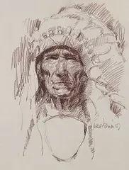 Harley W. Brown, Untitled - Portrait of and Indian Chief, 1967, pastel on paper
