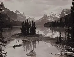 William J. Oliver, Maligne Lake at the Narrows, Jasper National Park, 1929, black and white photograph on paper