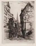 Caroline Armington, La Rue St. Romain a Rouen, 3rd state 1 print, 1923, etching on paper