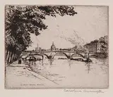 Caroline Armington, Le Pont Royal Paris, etching on paper