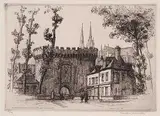 Caroline Armington, La Porte Guillaume et Vieilles Maisons a Chartres #31/100, 1926, etching on paper