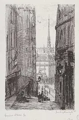 Frank Armington, La Fleche de Notre Dame, Paris #1/4 2nd state, 1915, lithograph on paper