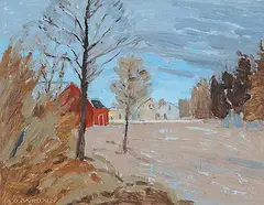 Arthur G. Baird, The Red Barn, 1992, oil on paper board
