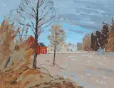 Arthur G. Baird, The Red Barn, 1992, oil on paper board
