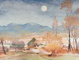 Robert Guest, Old Farm Buildings in Late Evening, 1975, watercolour on paper