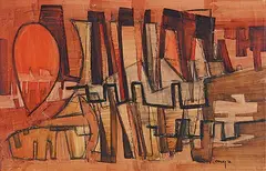Norman Antonio Onley, Untitled - Abstract in Red and Brown, 1958, mixed media on paper
