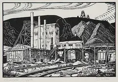 Margaret Shelton, Rosedale Mine Tipple, 1949, lino block on paper