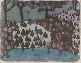 Fir Trees on the Hill #9/12 by John Harold Thomas Snow, colour lithograph on paper, sold Apr 2012