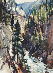 Frank Leonard Brooks, Untitled - Rocky Mountain Cascade, watercolour on paper