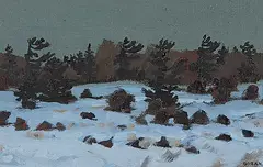 Pines in Winter by Bruno Bobak, oil on canvas board, sold Apr 2012