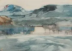Charles John Collings, On the Bow River, watercolour on paper