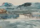 Charles John Collings, On the Bow River, watercolour on paper