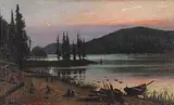 Charles Edward Masson Huot, Untitled - Fishing the Evening Hatch, oil on wood board