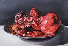 Robert Lemay, Pomegranates on Metal Plate, 2009, oil on canvas