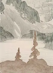 Ernest Friedrich Lindner, Untitled - Mountain Lake, ink and watercolour on paper
